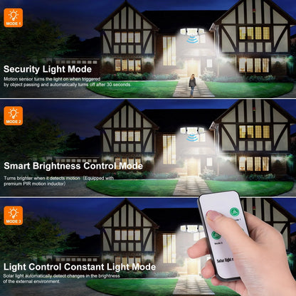 WYRAVIO Solar Lights Outdoor, 205 LED Solar Motion Sensor Security Lights, Solar Flood Lights with 3 Modes 270° Wide Lighting Angle, IP65 Waterproof Wall Lamp for Porch Yard Garage