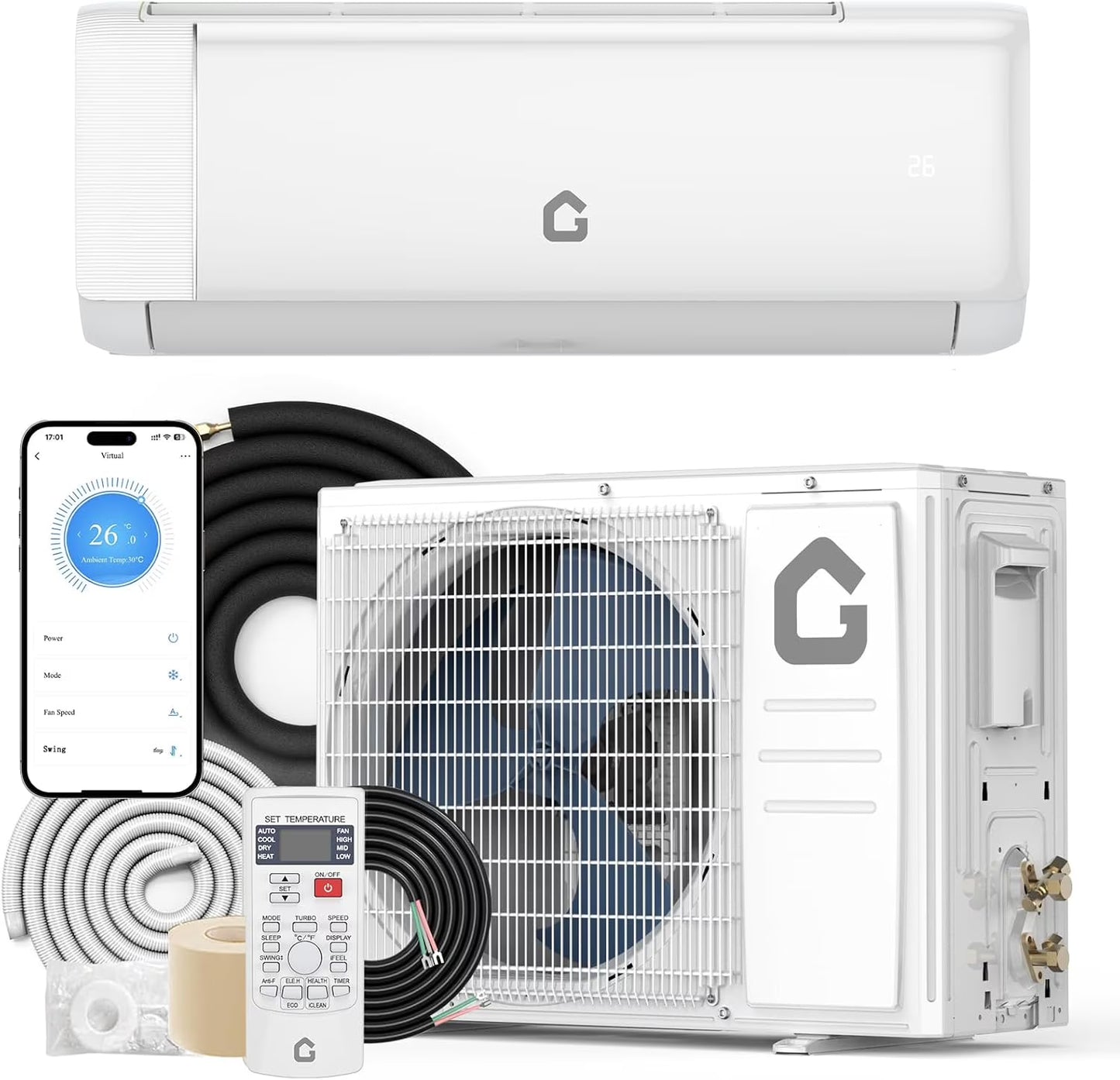 19 SEER2 9000 BTU Mini Split Air Conditioner,2025 New Update 230 V Split AC Unit Heating and Coolings up to 450,Inverter Ductless Air Conditioner w/Wifi,Remote Control.More Energy Efficient