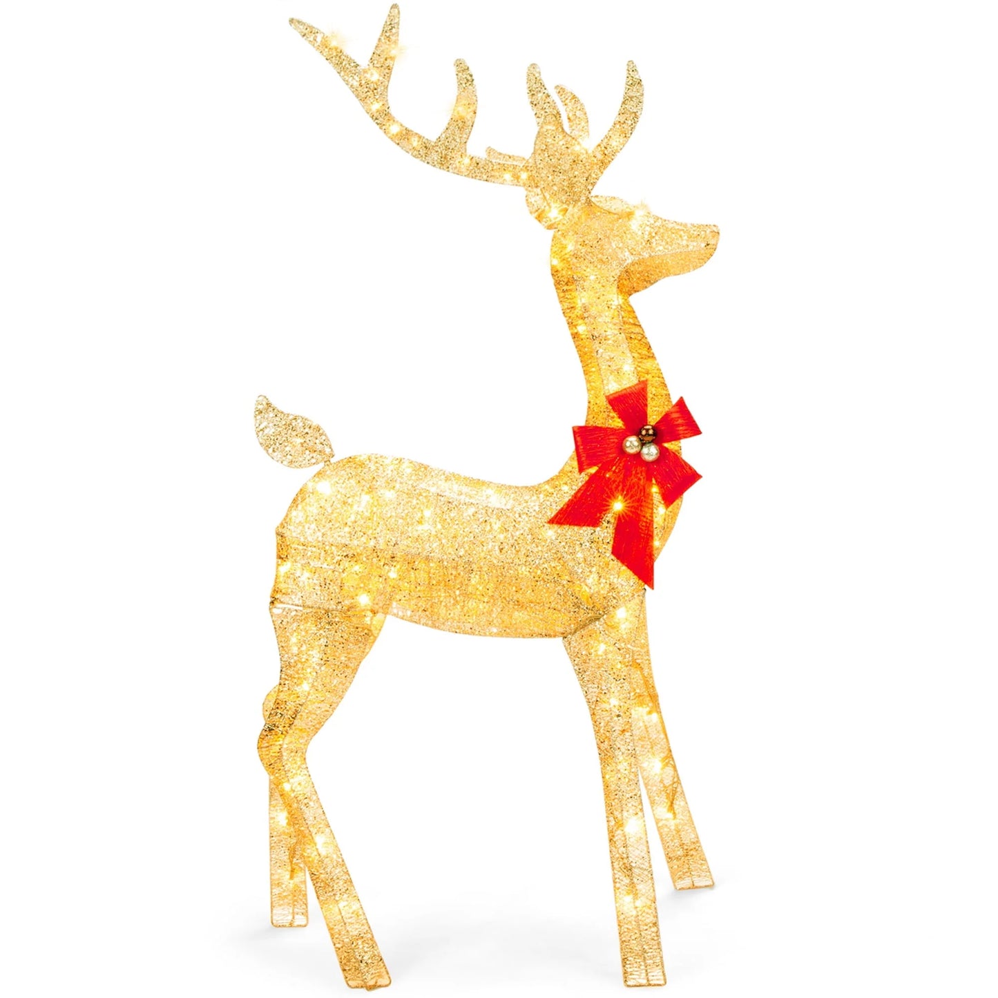 Best Choice Products 5ft Pre-Lit Reindeer Yard Christmas Decoration, Gold Holiday Deer w/150 Lights, Stakes, Zip Ties