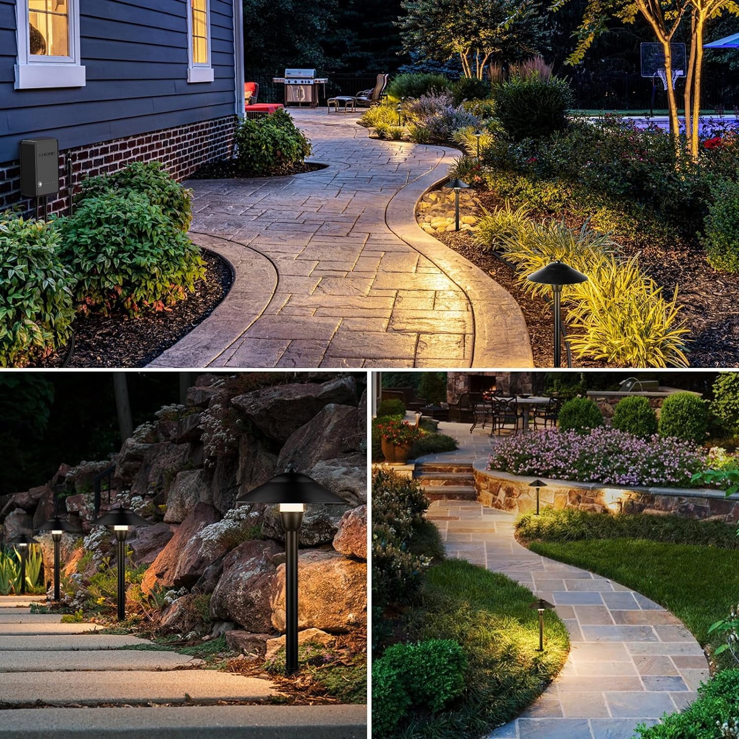 SUNVIE All-in-One Low Voltage Pathway Lighting Kit, 8 Pack LED Light with Transformer and Wire
