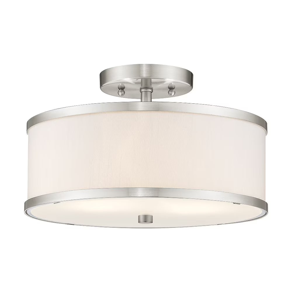 Livex Lighting Park Ridge 2-Light Metal & Fabric Ceiling Mount in Antique Brass