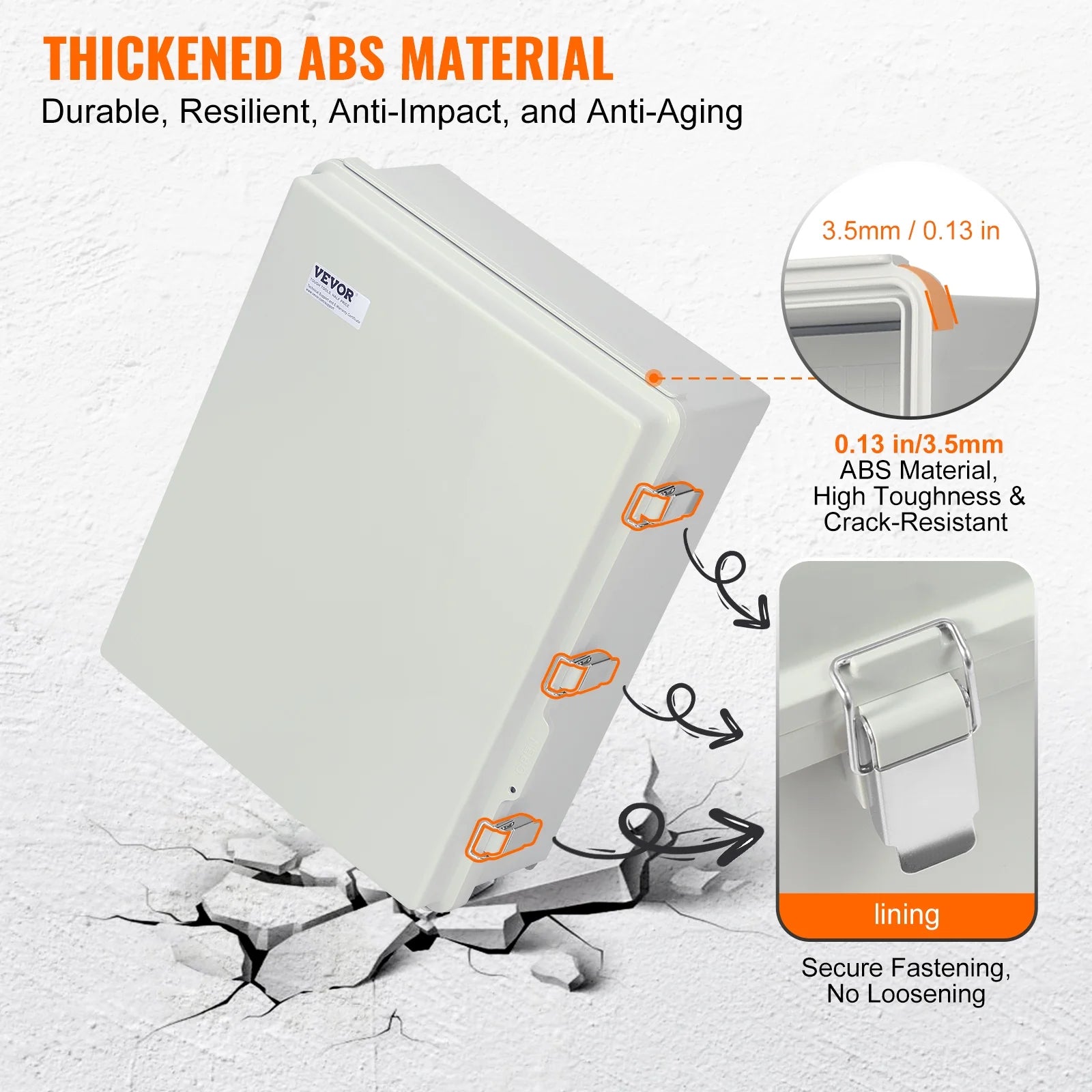 VEVOR Outdoor Electrical Junction Box, 20.87 x 16.92 x 7.87 in, ABS Plastic Electrical Enclosure Box with Hinged Cover Stainless Steel Latch, IP67 Dustproof Waterproof