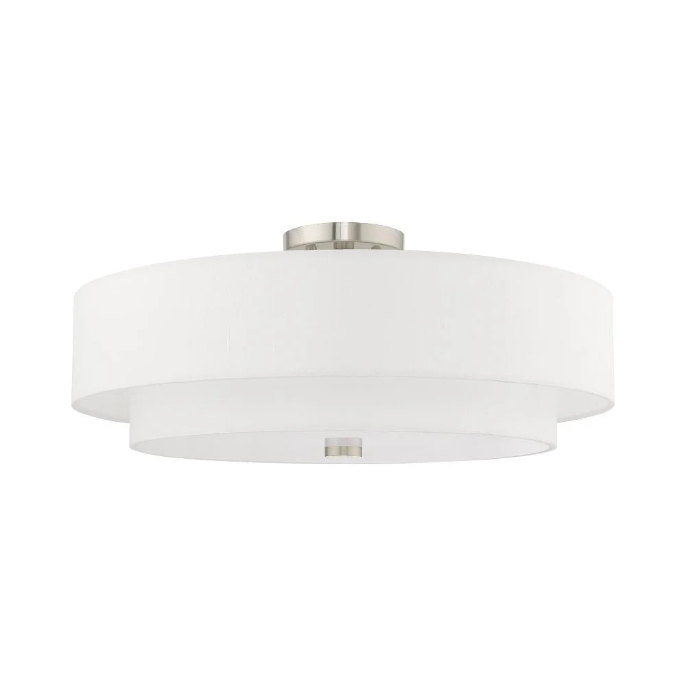 Livex Lighting Meridian 9.5" 5-Light Metal & Fabric Semi Flush in Satin Brass