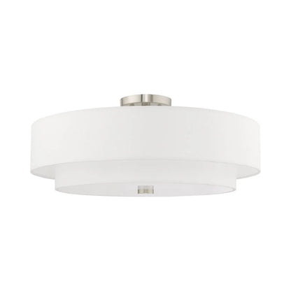 Livex Lighting Meridian 9.5" 5-Light Metal & Fabric Semi Flush in Satin Brass