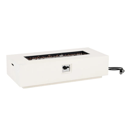 Christopher Knight Home Modern Outdoor 56" Rectangular Propane Fire Pit, 50,000 BTU, White MGO, (No Tank Cover)