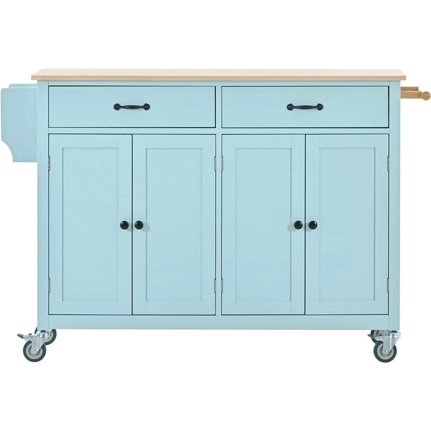Kitchen Storage Islands& Carts with Solid Wood Top and Locking Wheels, Kitchen Island Cart with 4 Door Cabinet and Two Drawers, Kitchen Cabinets for Kitchen and Dining Room, Green