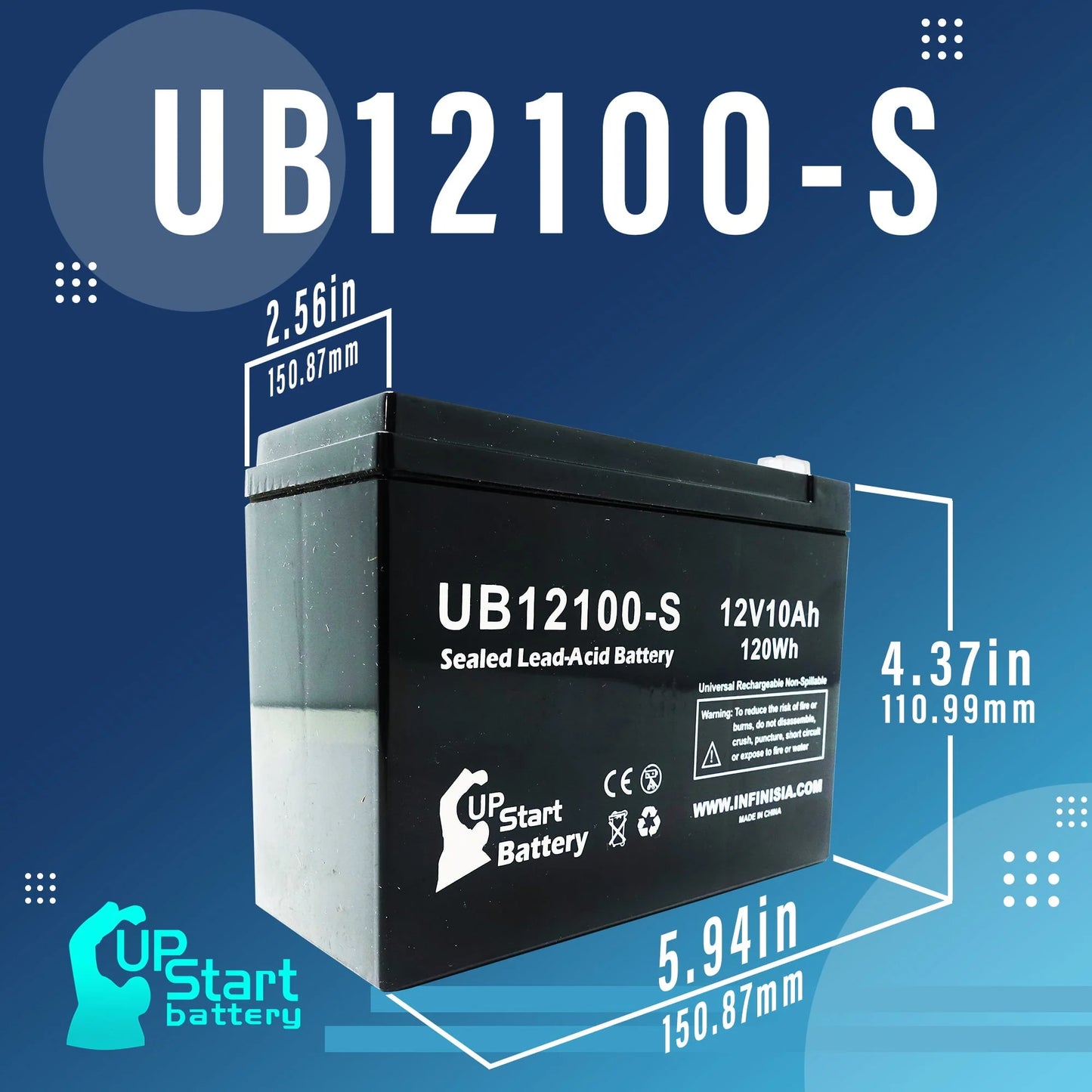 4x Pack - Neuton Mowers CE5 Battery Replacement - UB12100-S Universal Sealed Lead Acid Battery (12V, 10Ah, 10000mAh, F2 Terminal, AGM, SLA)