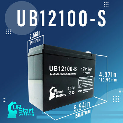 4x Pack - Neuton Mowers CE5 Battery Replacement - UB12100-S Universal Sealed Lead Acid Battery (12V, 10Ah, 10000mAh, F2 Terminal, AGM, SLA)