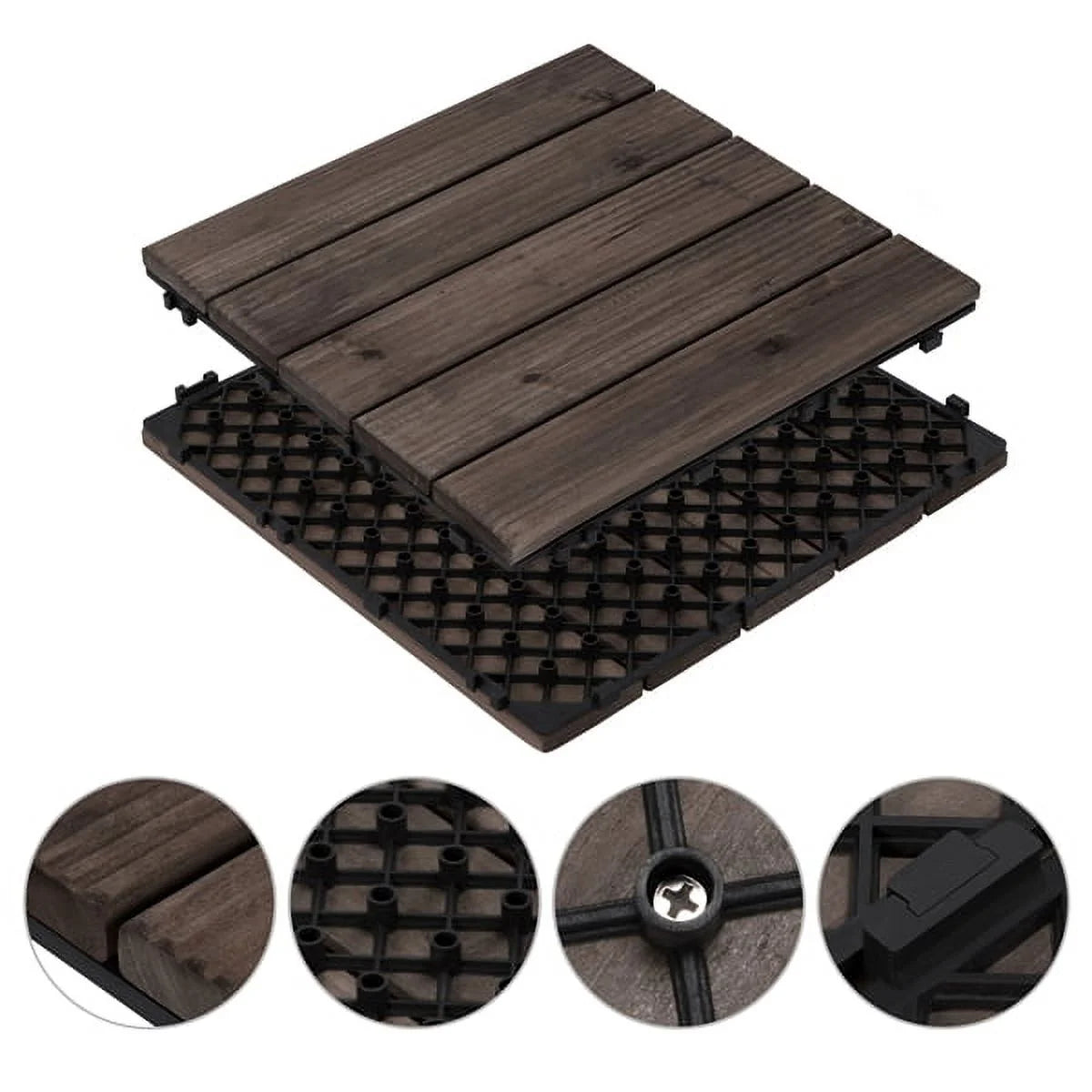 Renwick 12" x 12" Square Wooden Floor Tiles, 27 Pieces, Natural Wood