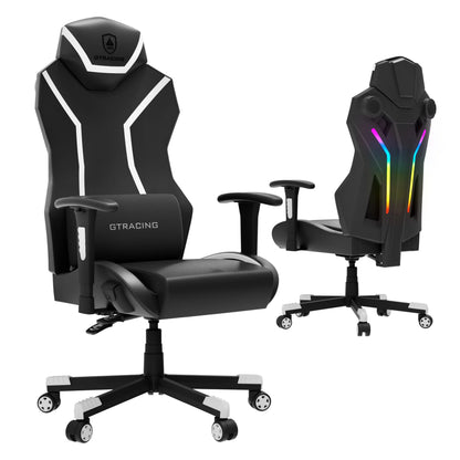 GTRACING LUFT-600 Gaming Chair with Bluetooth Speakers and LED Lighting, White