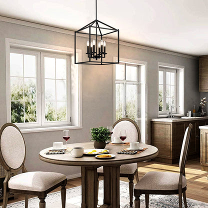 16" 6-Light Kitchen Light Fixture Ceiling Mount Matte Black Pendant Lighting for Dining Room, Living Room