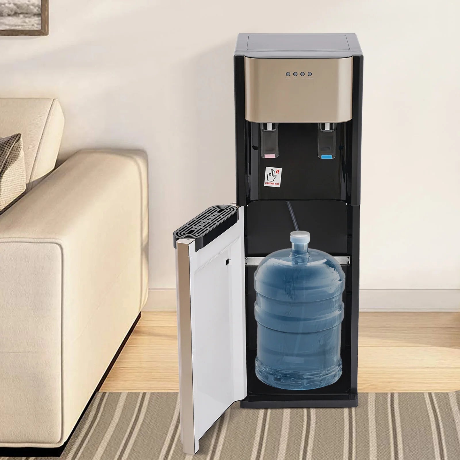 Bottom Loading Water Dispenser with Hot & Cold Water, 450W Heating, 70W Cooling, Stainless Steel Liner, Child-Safe, for Home & Office, Gold