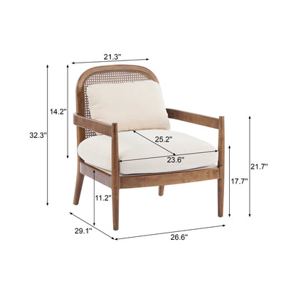 Christopher Knight Home [Set of 2] Mid-Century Modern Accent Chairs with Light Brown Solid Wood Frame, Rattan Backrest with Cushion - Comfortable Armchairs Light Brown
