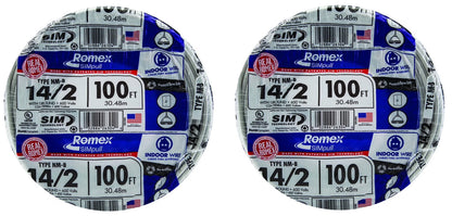 Southwire 100' 14/2 w ground Romex brand SIMpull residential indoor electrical wire type NM-B 28827423, White