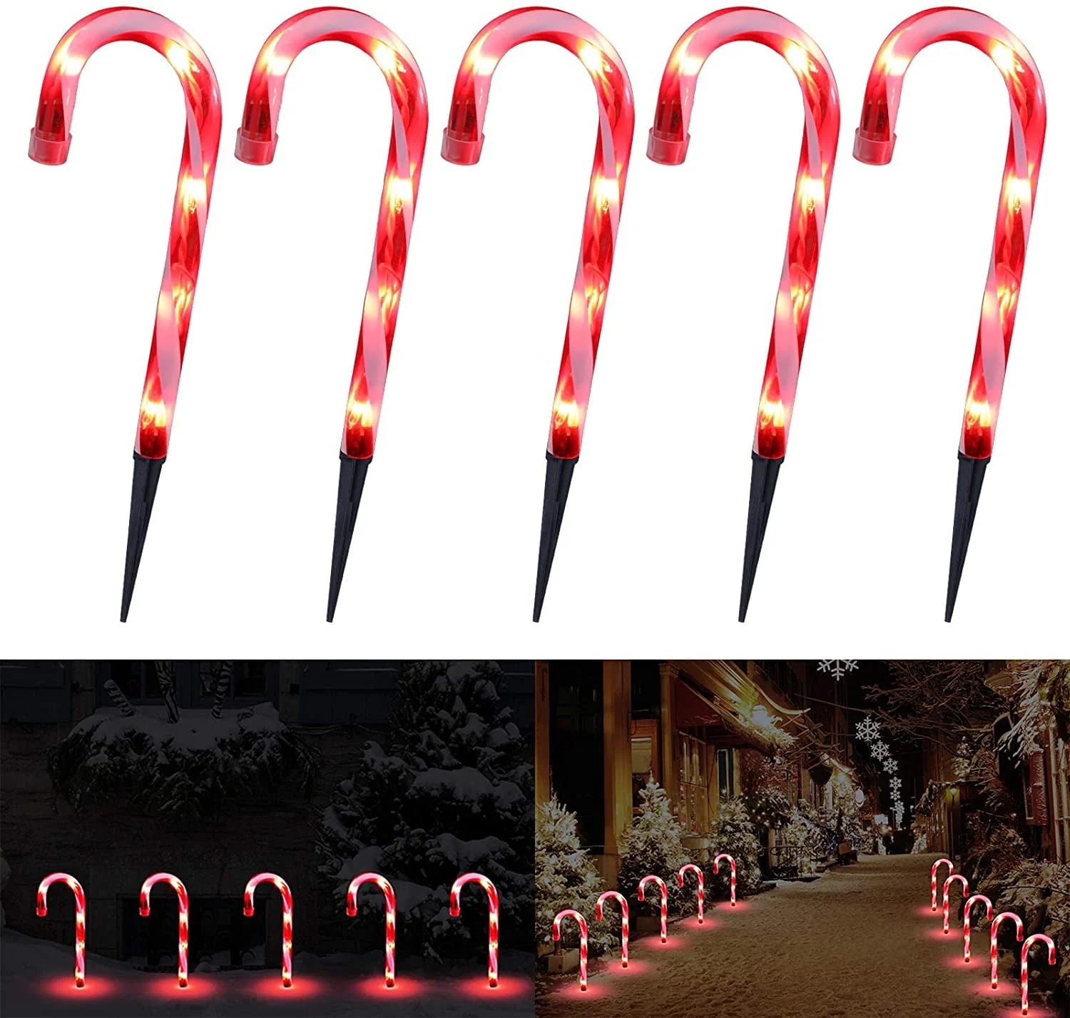 Christmas Candy Cane Lights, 15inch Set of 5 Solar Powered Candy Canes Christmas Pathway Lights Outdoor-Candy Cane Christmas Decorations Outdoor for Holidays Lighting up Sidewalk,Yard,