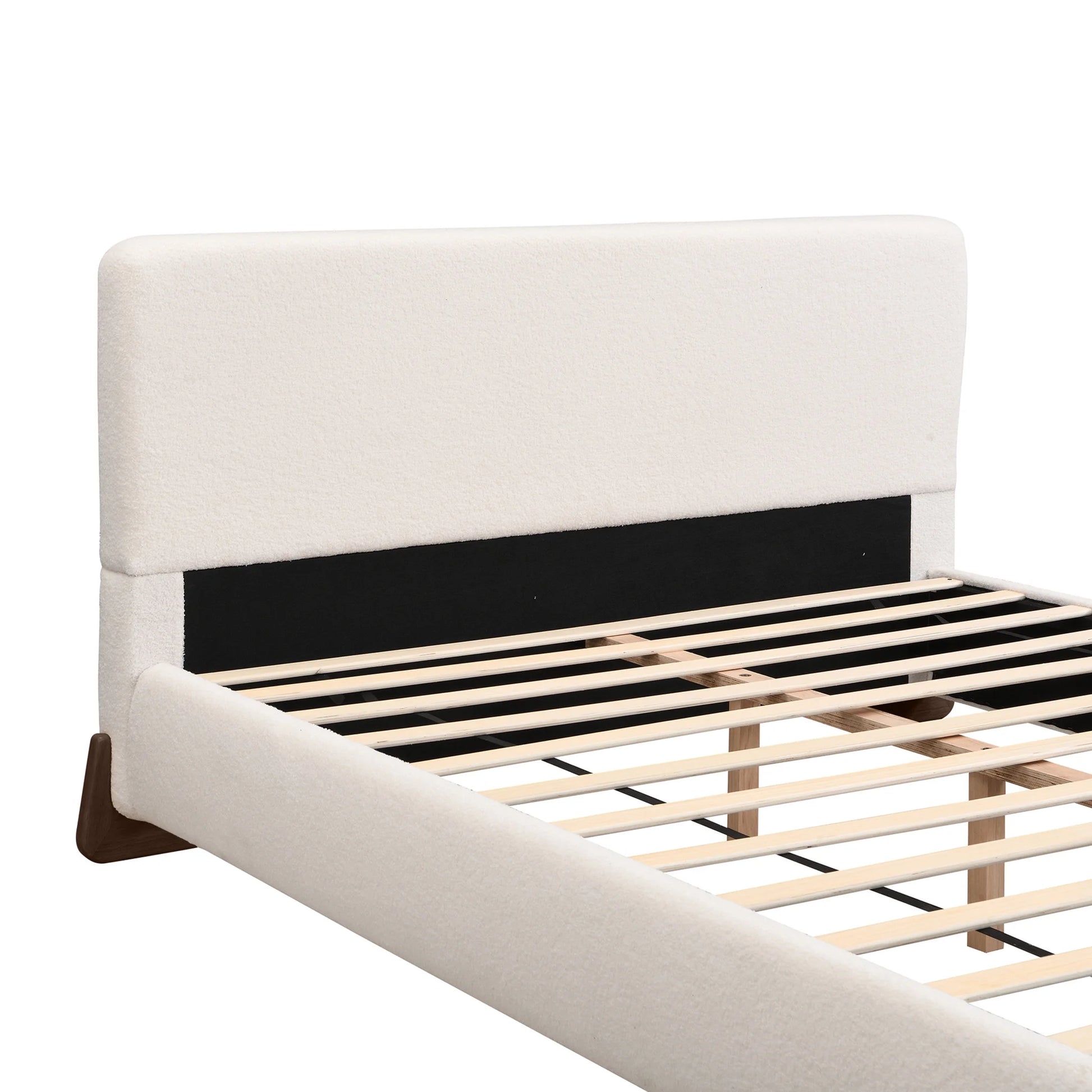 Christopher Knight Home Boucle Upholstered Queen Bed with Curved Wood legs, White