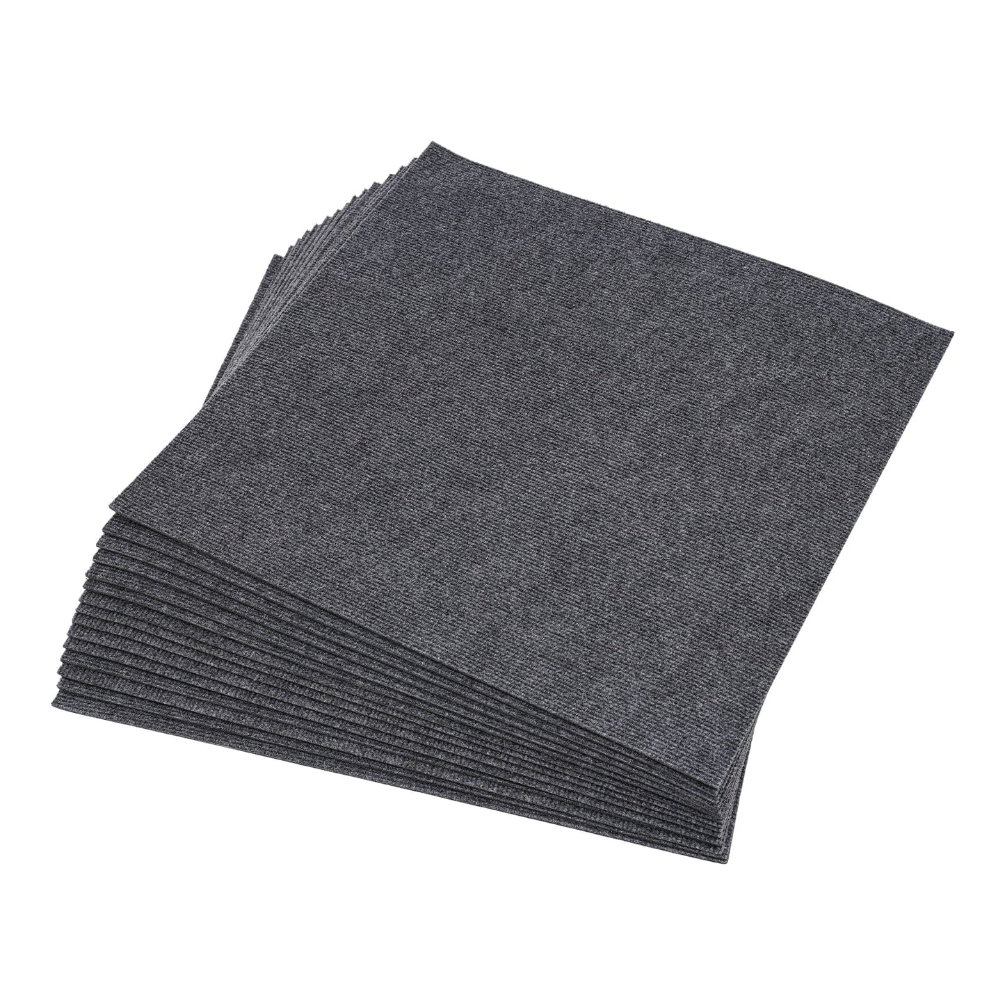 Dark Grey Carpet Tiles 24x24in, Low-Maintenance Polyester Fiber, Self-Adhesive 15-Pcs Set with Effortless Cleaning, Suitable for Hotels & Warehouses