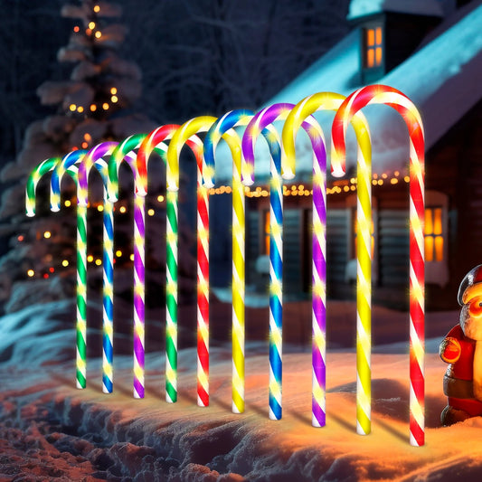 Christmas Pathway Lights Outdoor 21" 10 Pack 8 Lighting Modes Flickering Pathway Christmas Marker Lights Outdoor Waterproof Christmas Lighting Decoration Light