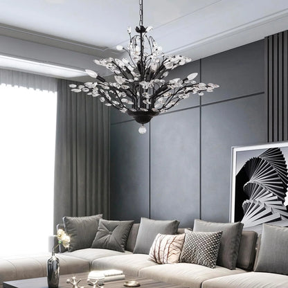 Maxax 4 Lights Semi Flush Mount Crystal Chandelier, Modern K9 Ceiling Light Fixtures, Adjustable Hanging Pendant Lighting, E12 Ceiling Light for Entry Way, Dinning Room, Living Room, Bedroom, Black
