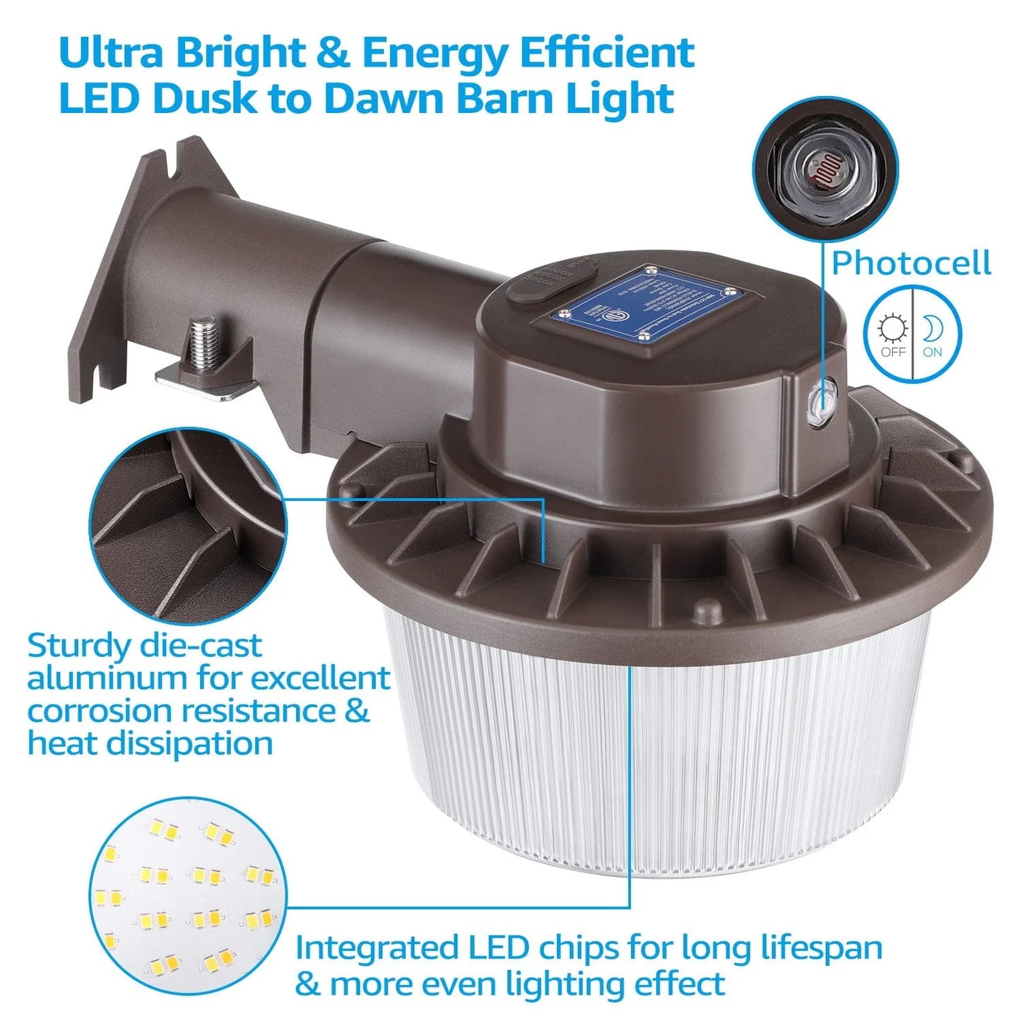 TORCHSTAR 3CCT LED Barn Light, 50W Dusk to Dawn Area Lights 3K/4K/5K Selectable, 100-277V Outdoor Security Flood Lighting for Garage, Street, IP65 Waterproof, Bronze