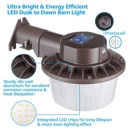 TORCHSTAR 3CCT LED Barn Light, 50W Dusk to Dawn Area Lights 3K/4K/5K Selectable, 100-277V Outdoor Security Flood Lighting for Garage, Street, IP65 Waterproof, Bronze