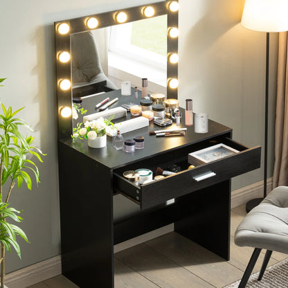 Vanity Desk With Mirror, Makeup Table Desk With Drawer, 3 Lighting Modes Adjustable Brightness Vanity Makeup Table For Small Space Home Living Room