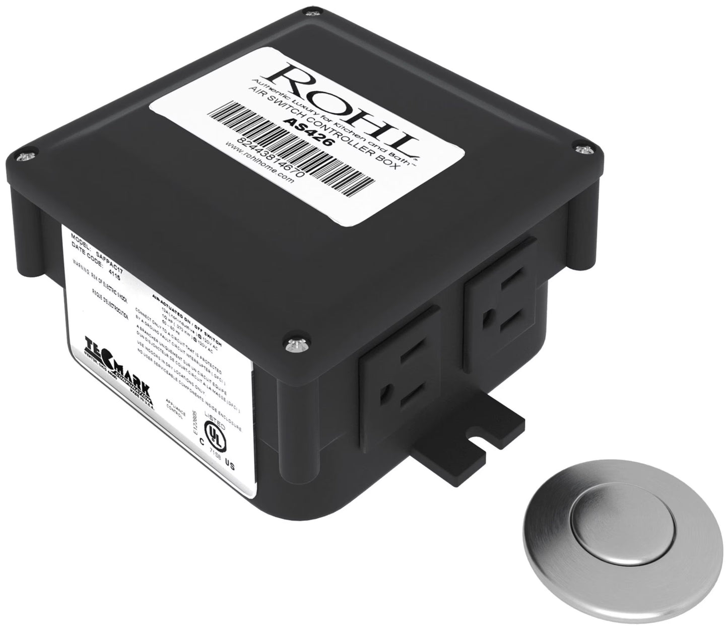 ROHL AS425, 15 Amps 120 Volts Satin Nickel Air Activated Electrical Switch