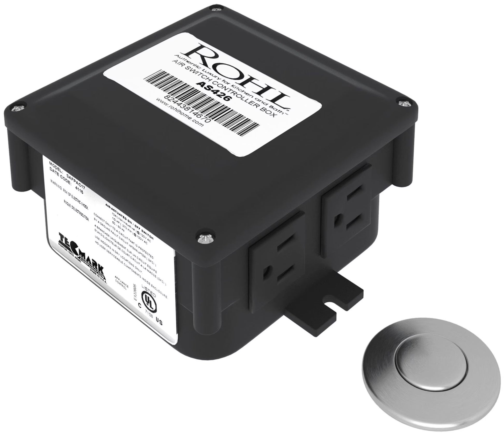 ROHL AS425, 15 Amps 120 Volts Satin Nickel Air Activated Electrical Switch