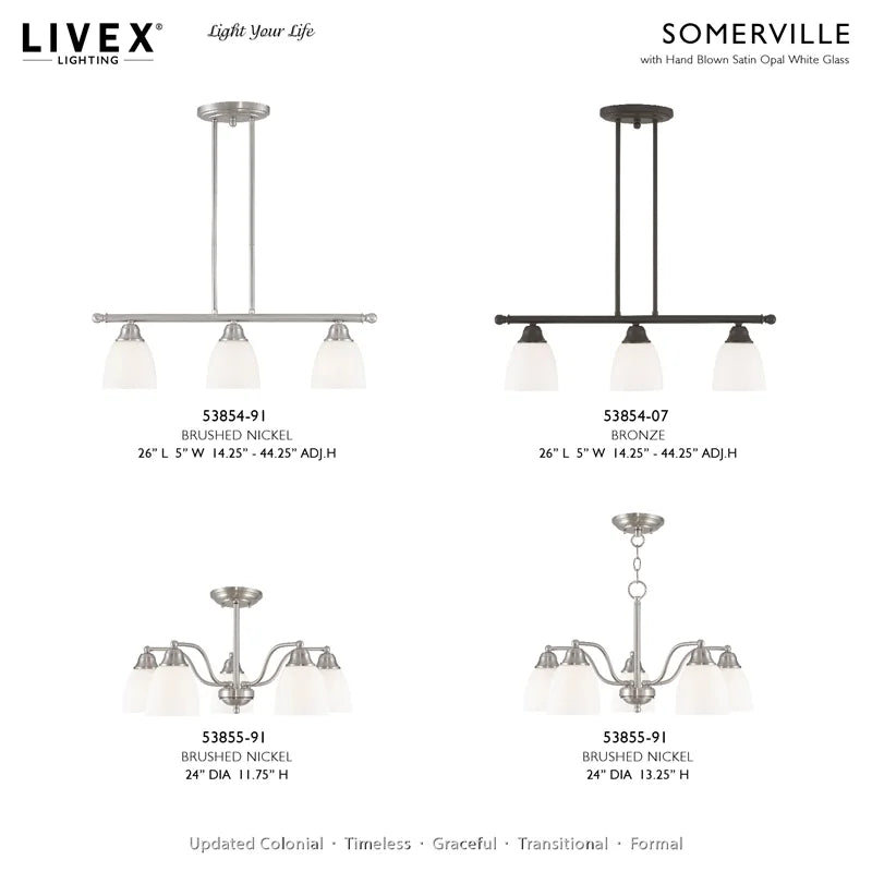 Livex Lighting Somerville 3-Light Metal Linear Chandelier in Bronze