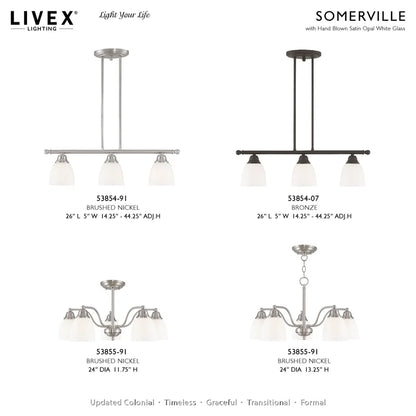 Livex Lighting Somerville 3-Light Metal Linear Chandelier in Bronze