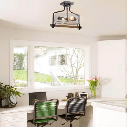 Farmhouse Semi-Flush Mount 2-light Ceiling Lighting Fixture for Kitchen - L15.7"x W11.8"x H11.8"