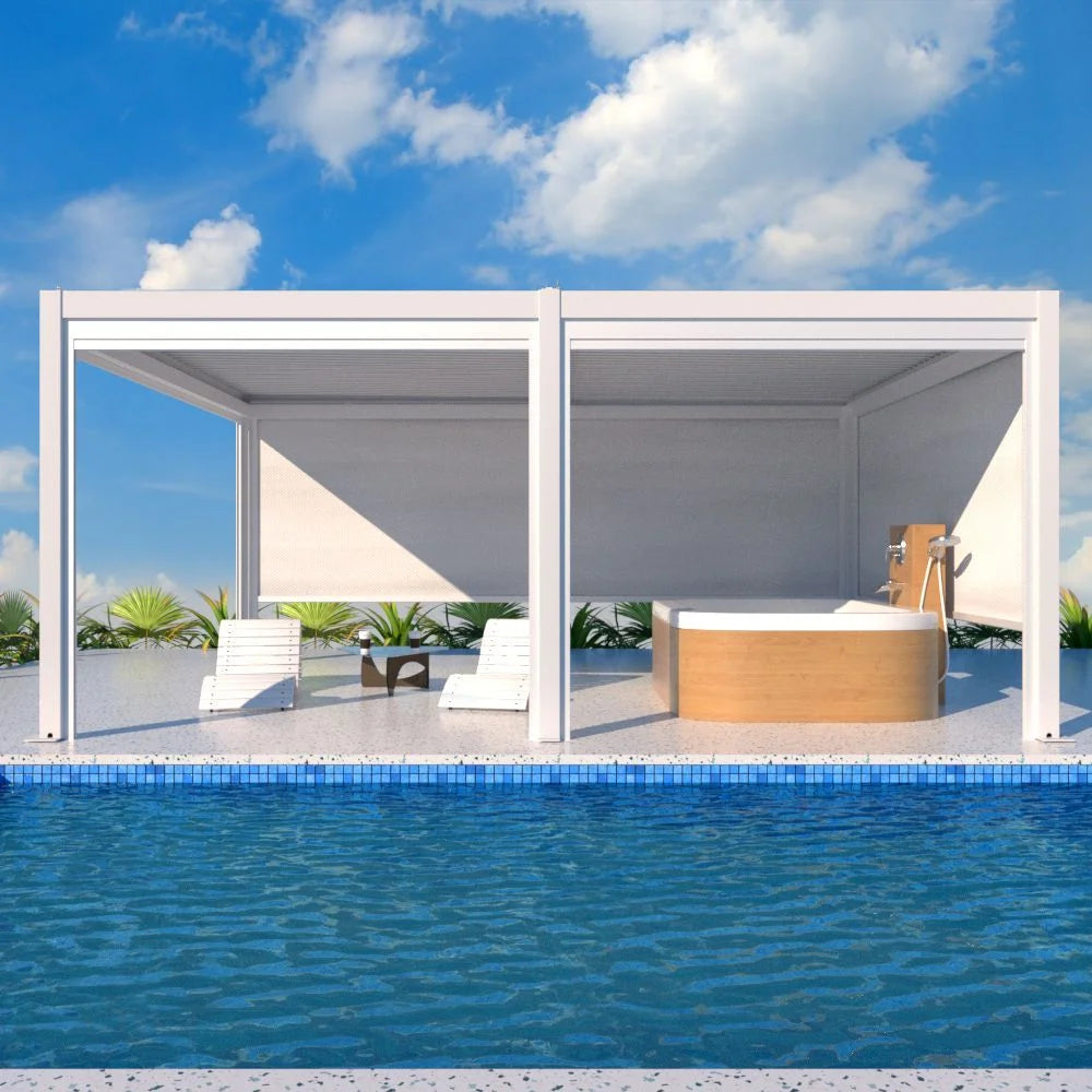 Freestanding Villa Pergola with Motorization and LED Lighting Included, 19' x 13', White