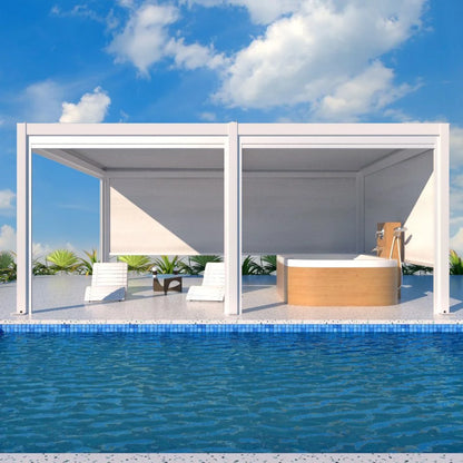 Freestanding Villa Pergola with Motorization and LED Lighting Included, 19' x 13', White