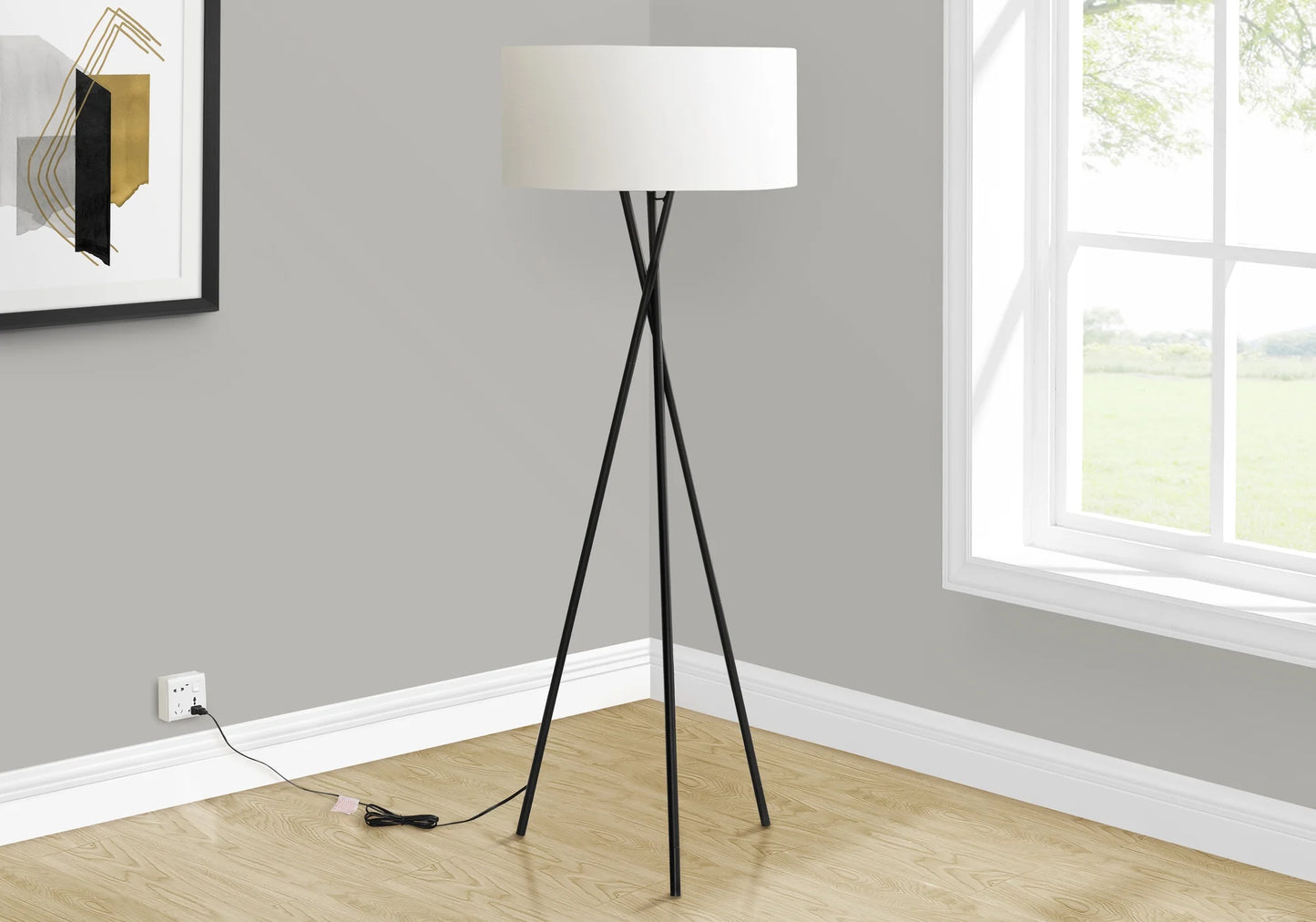 Modern Tripod Floor Lamp - 62" Black Metal & Ivory Shade - 3-Way Dimmable Lighting for Living Room & Bedroom