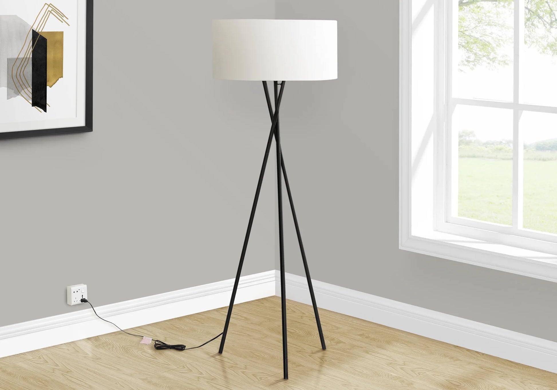 Modern Tripod Floor Lamp - 62" Black Metal & Ivory Shade - 3-Way Dimmable Lighting for Living Room & Bedroom