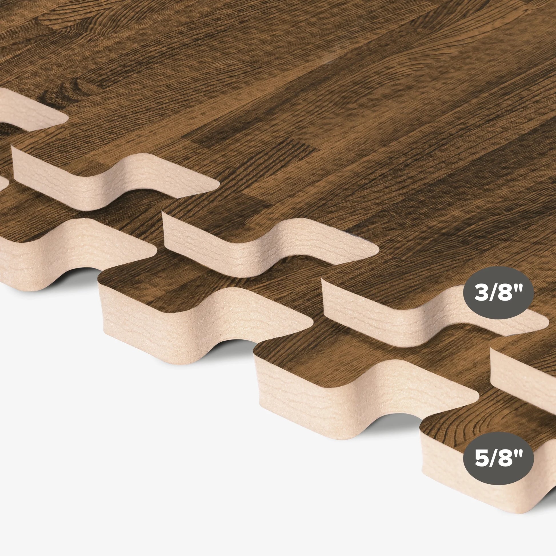Forest Floor 5/8 Inch Thick Printed Foam Tiles, Premium Wood Grain Interlocking Foam Floor Mats, Anti-Fatigue Flooring, Walnut, 100 Sq Ft