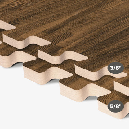 Forest Floor 5/8 Inch Thick Printed Foam Tiles, Premium Wood Grain Interlocking Foam Floor Mats, Anti-Fatigue Flooring, Walnut, 100 Sq Ft