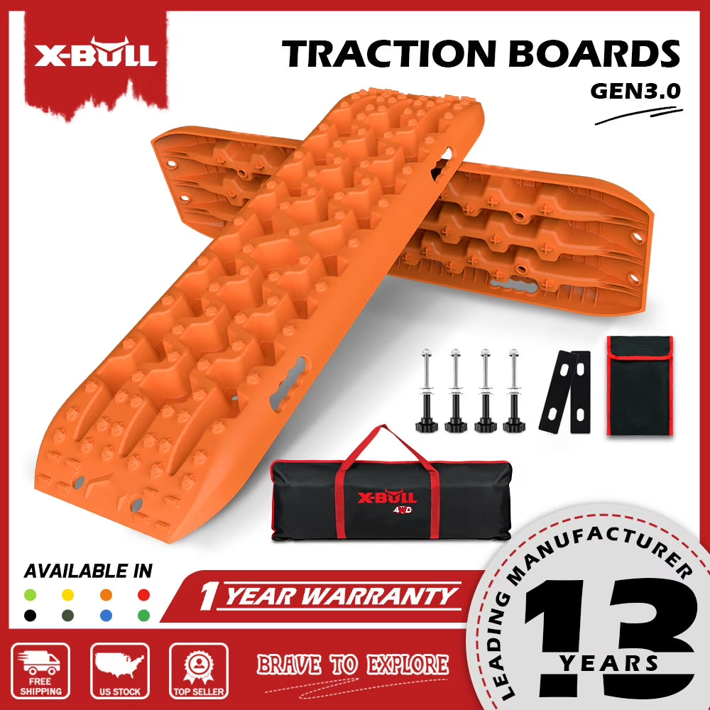 X-BULL Traction Track Traction Boards Kits Recovery Track 2PCS Sand Mud Snow Track Tire Ladder 4WD with Bag+Hardware Green 3.0