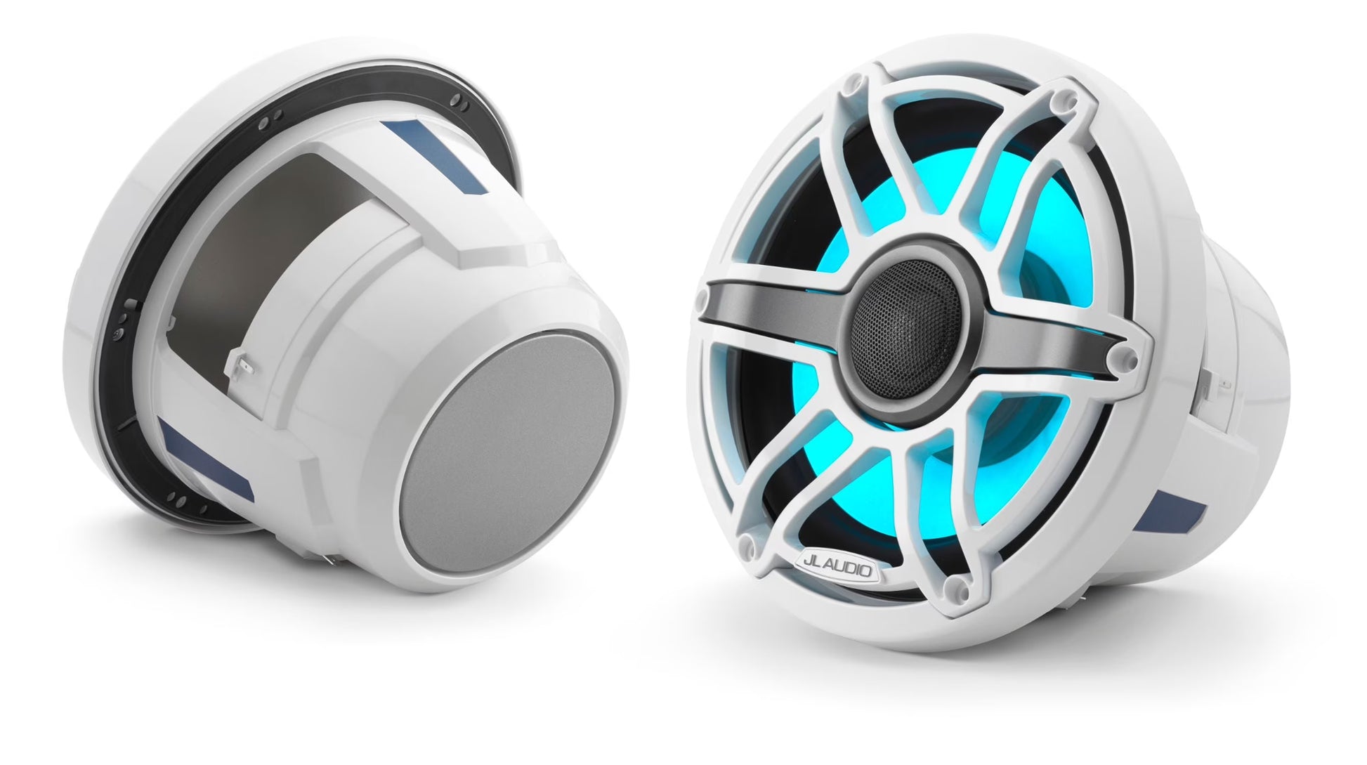 JL Audio M6-880X-S-GwGw-i 8.8-inch (224 mm) Marine Coaxial Speakers with Transflective LED Lighting, Gloss White Trim Ring, Gloss White Sport Grille