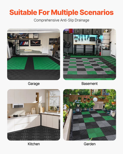 KFFKFF Drainage Floor Mat Set, 12? x 12? Modular Interlocking Padding, Set of 55 Connectable Drainage Mats, Slip-Resistant Black PP Drainage Floor and Bath Mat, Suitable for Garage, Garden