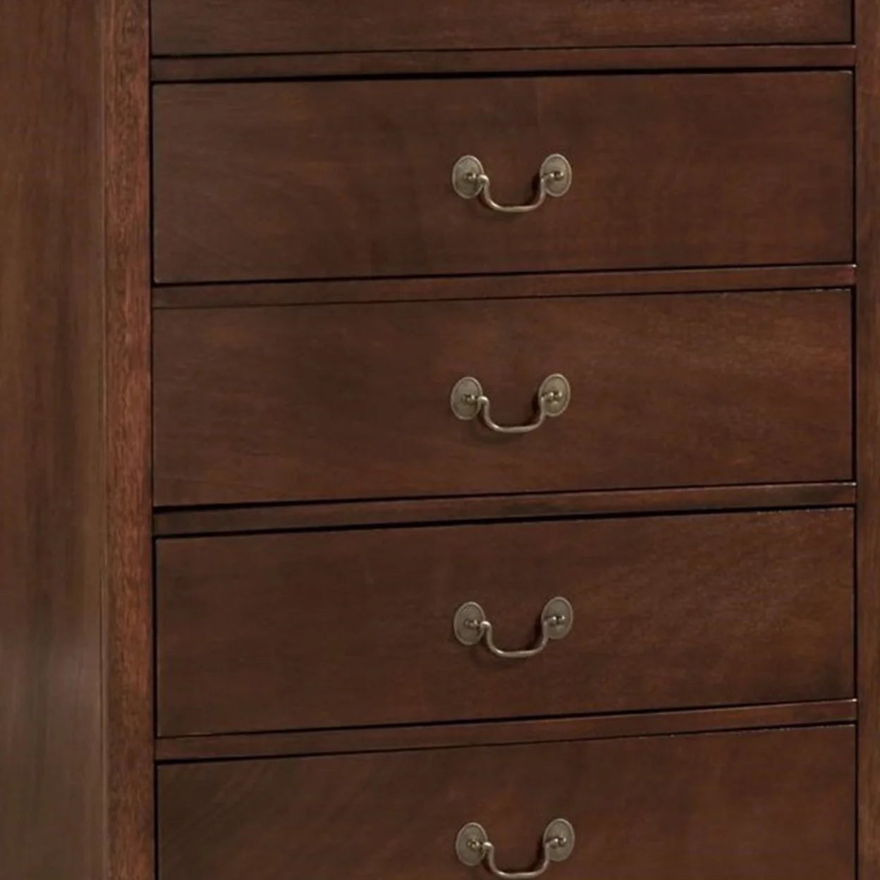 5 Drawer Wooden Chest With Metal Hardware, Cherry Brown- Saltoro Sherpi