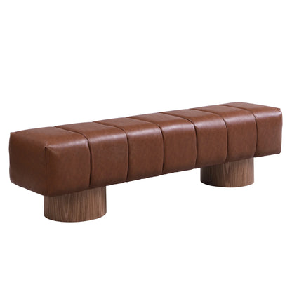 Christopher Knight Home Modern Mid-Century 64" Velvet Tufted Ottoman Bench, Faux Wood Legs, Light Gray