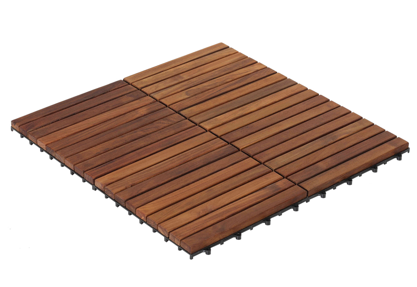 Bare Decor EZ-Floor Interlocking Flooring Tiles in Solid Teak Wood (Set of 10), Long 9 Slat