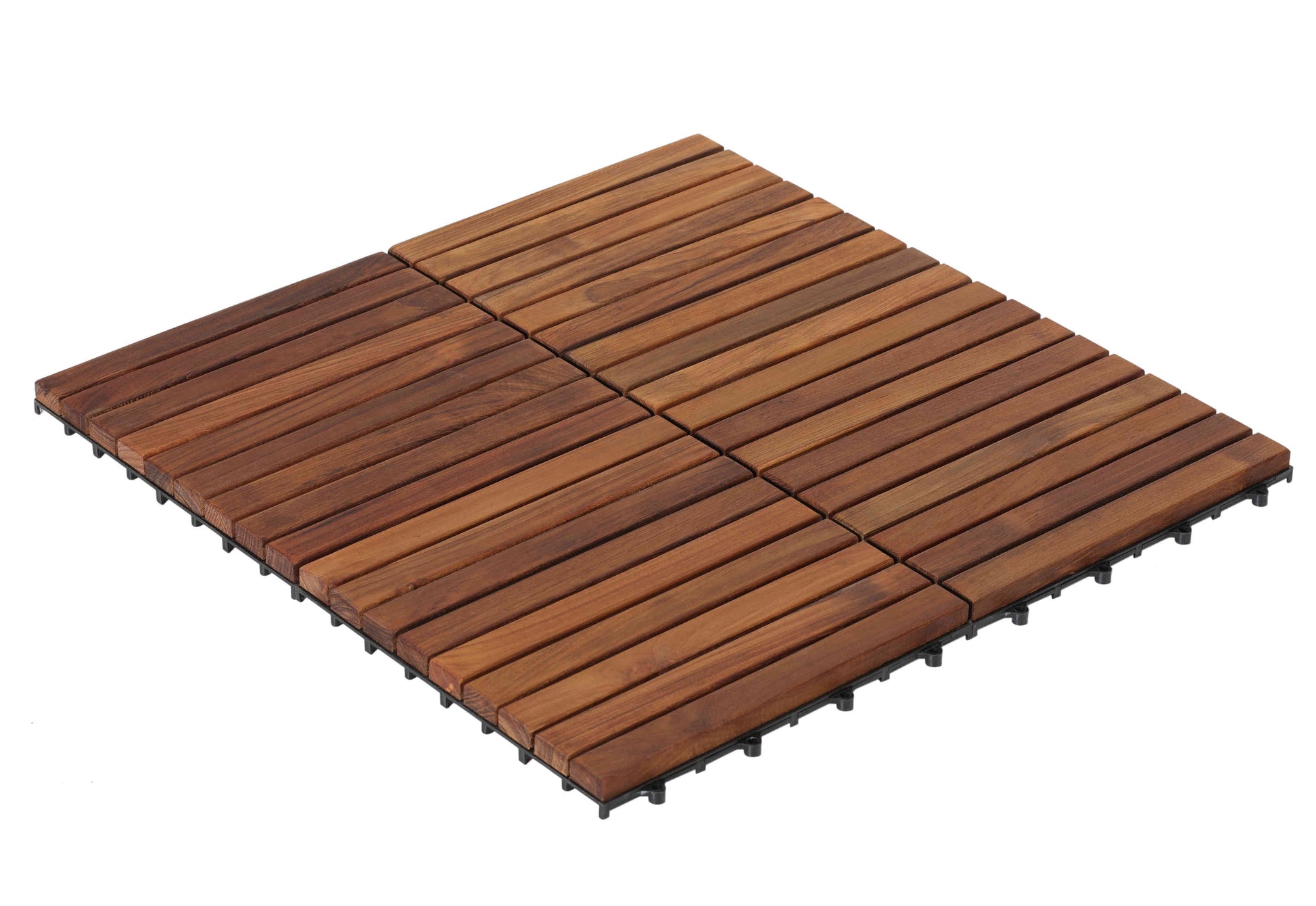 Bare Decor EZ-Floor Interlocking Flooring Tiles in Solid Teak Wood (Set of 10), Long 9 Slat