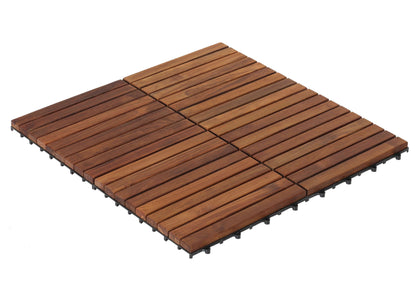 Bare Decor EZ-Floor Interlocking Flooring Tiles in Solid Teak Wood (Set of 10), Long 9 Slat