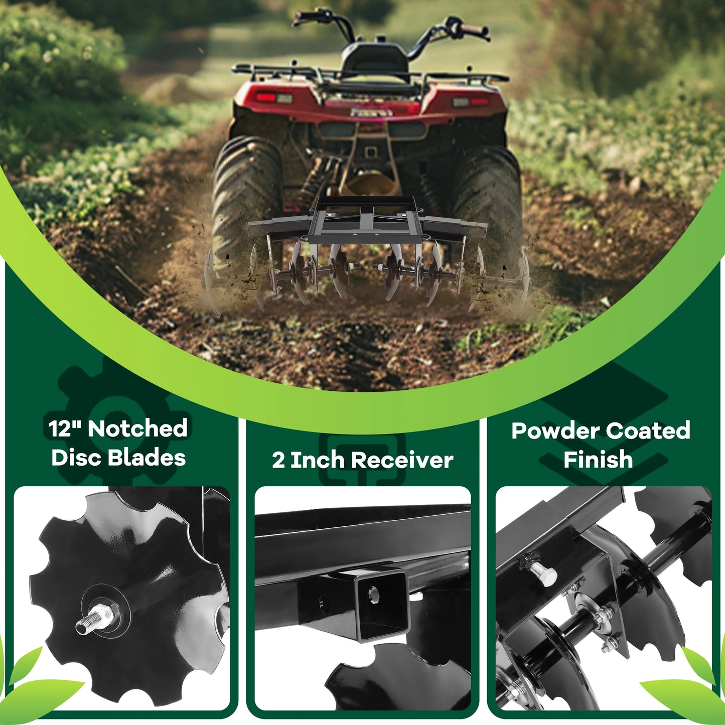 KOJEM Disc Plow Harrow for ATV Steel With 8 blades W/Hardware Universal 54" Cut Width