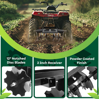 KOJEM Disc Plow Harrow for ATV Steel With 8 blades W/Hardware Universal 54" Cut Width