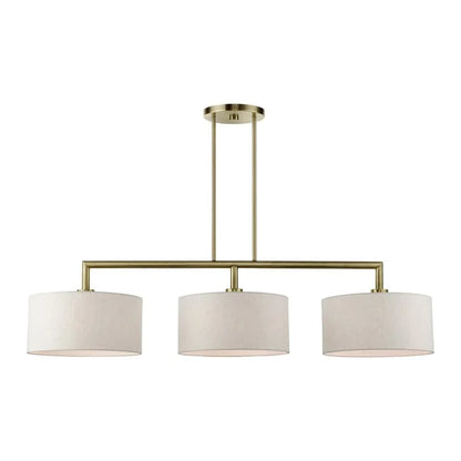 Livex Lighting Monroe 3-Light Metal & Fabric Linear Chandelier in English Bronze