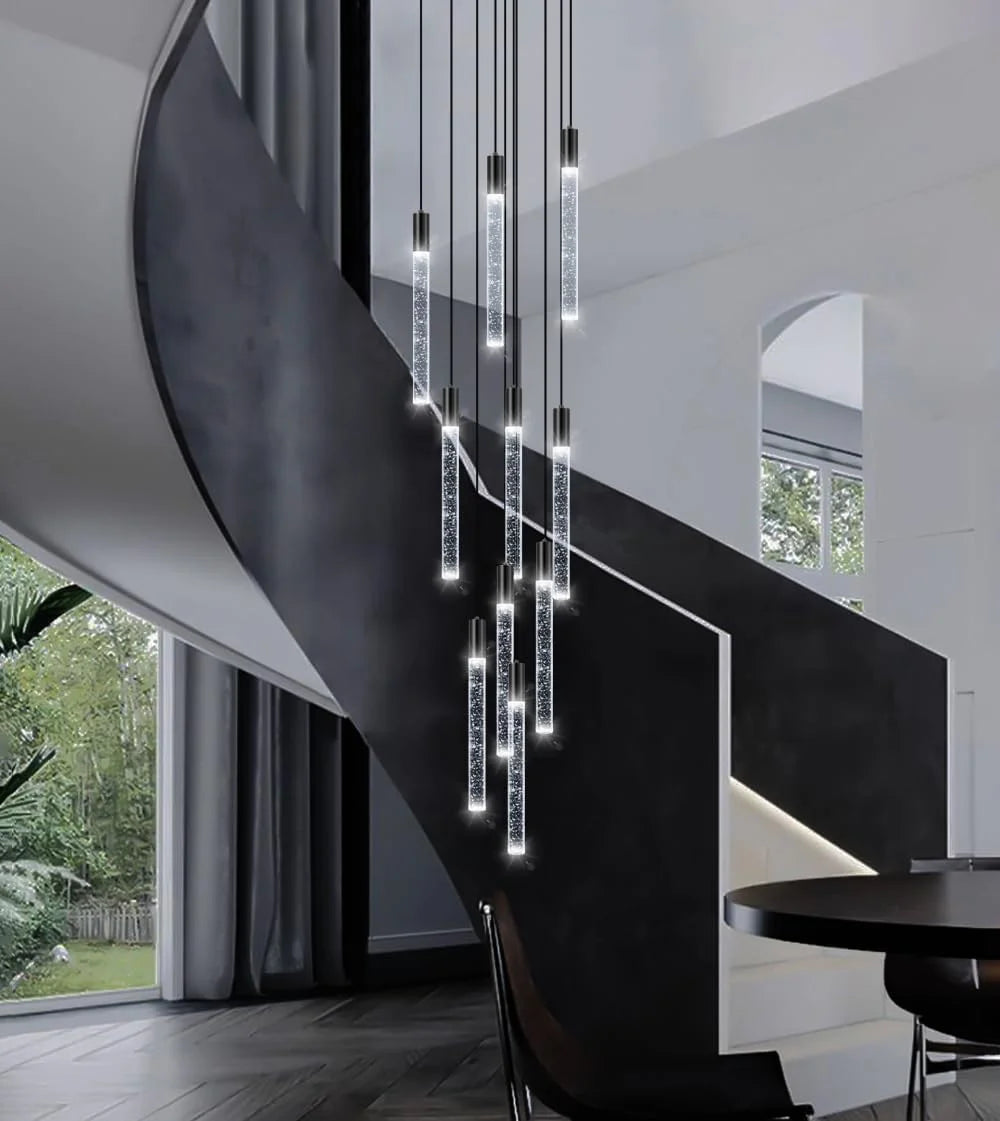 Modern Crystal Chandelier for Living Room, Dimmable Crystal Ceiling Pendant Lights for Staircase, Lobby, Entryway, Foyer High Ceiling Pendant Lighting, Black 50W 6000K 10-Light