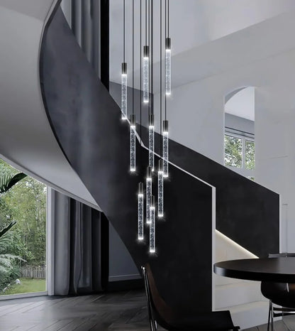 Modern Crystal Chandelier for Living Room, Dimmable Crystal Ceiling Pendant Lights for Staircase, Lobby, Entryway, Foyer High Ceiling Pendant Lighting, Black 50W 6000K 10-Light